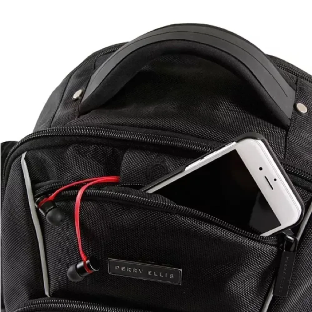 Perry Ellis Black 350 Laptop Backpack- Black travel bag, business bag $160 bag